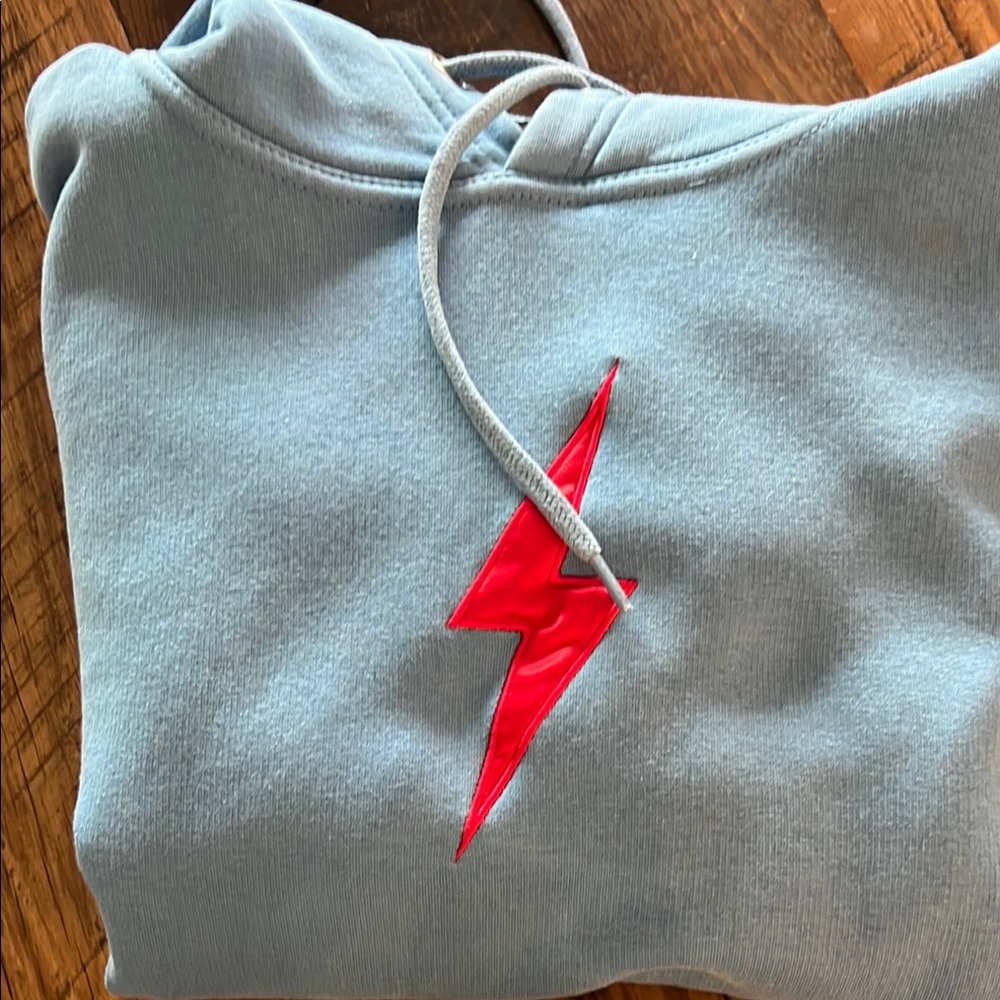 Blue Hoodie with Red Lightning Bolt